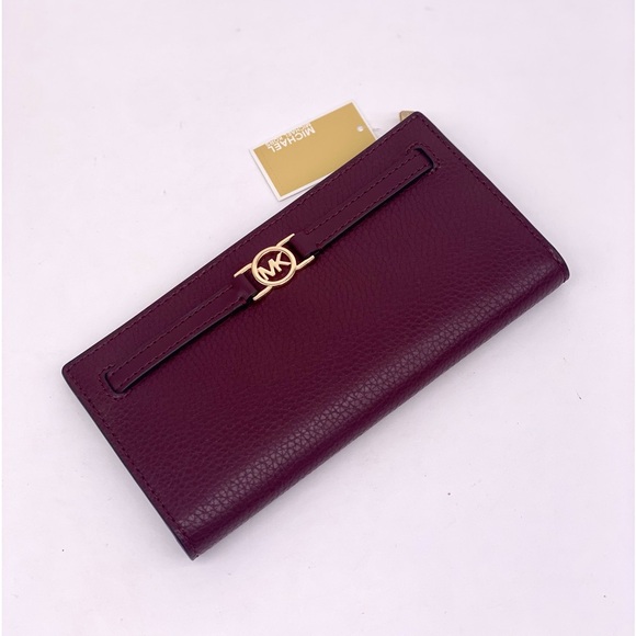 Michael Kors Reed Large Bifold Pebbled Leather Snap Wallet Card Case Oxblood - Picture 9 of 13
